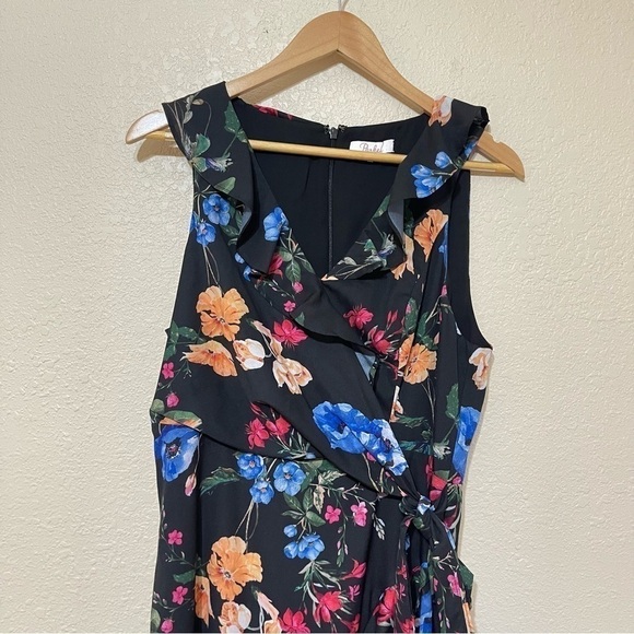 Parker Floral Print Sleeveless Asymmetrical Ruffle Hem Midi Dress Size Medium - Picture 2 of 12